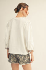 Pleated Puff Shoulder Button Down Top - Off White
