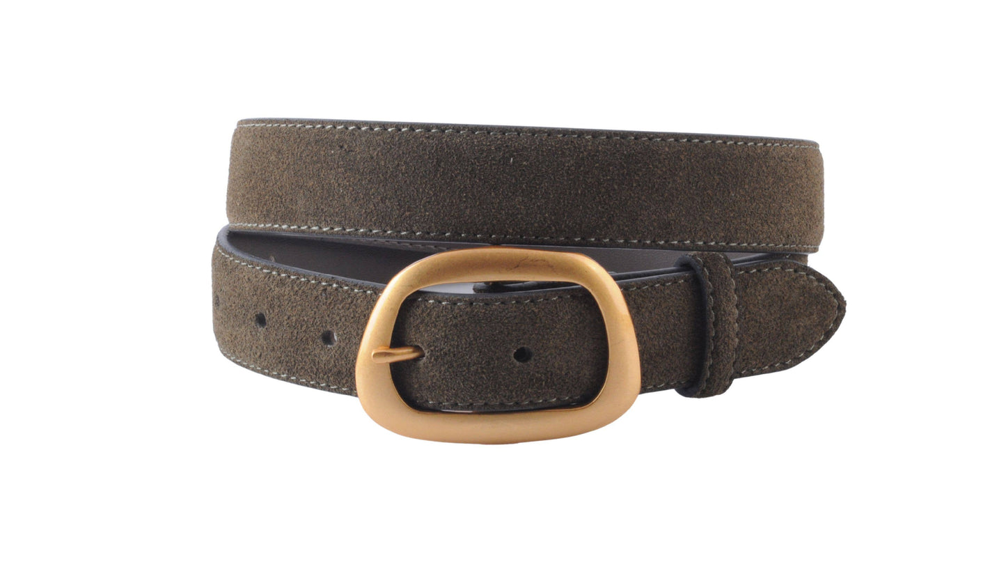 Chocolate Suede Belt with Organic Shape Buckle
