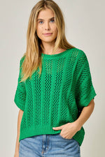 Crochet Short Sleeve Dolman Sweater: Kelly Green