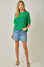 Crochet Short Sleeve Dolman Sweater: Kelly Green