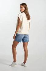 Floral Embroidery Print & Terry Mix Muscle Top