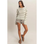 Lightweight Wide-Sleeve Striped Sweater - Sage Green