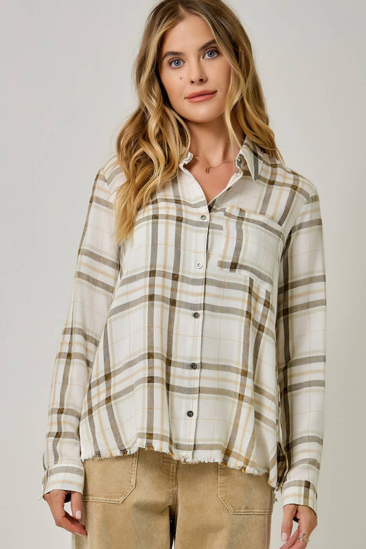 Washed Plaid Button Down Shirt: Vintage White