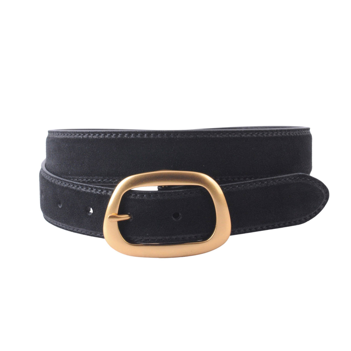 Suede Belt with Organic Shape Buckle Black