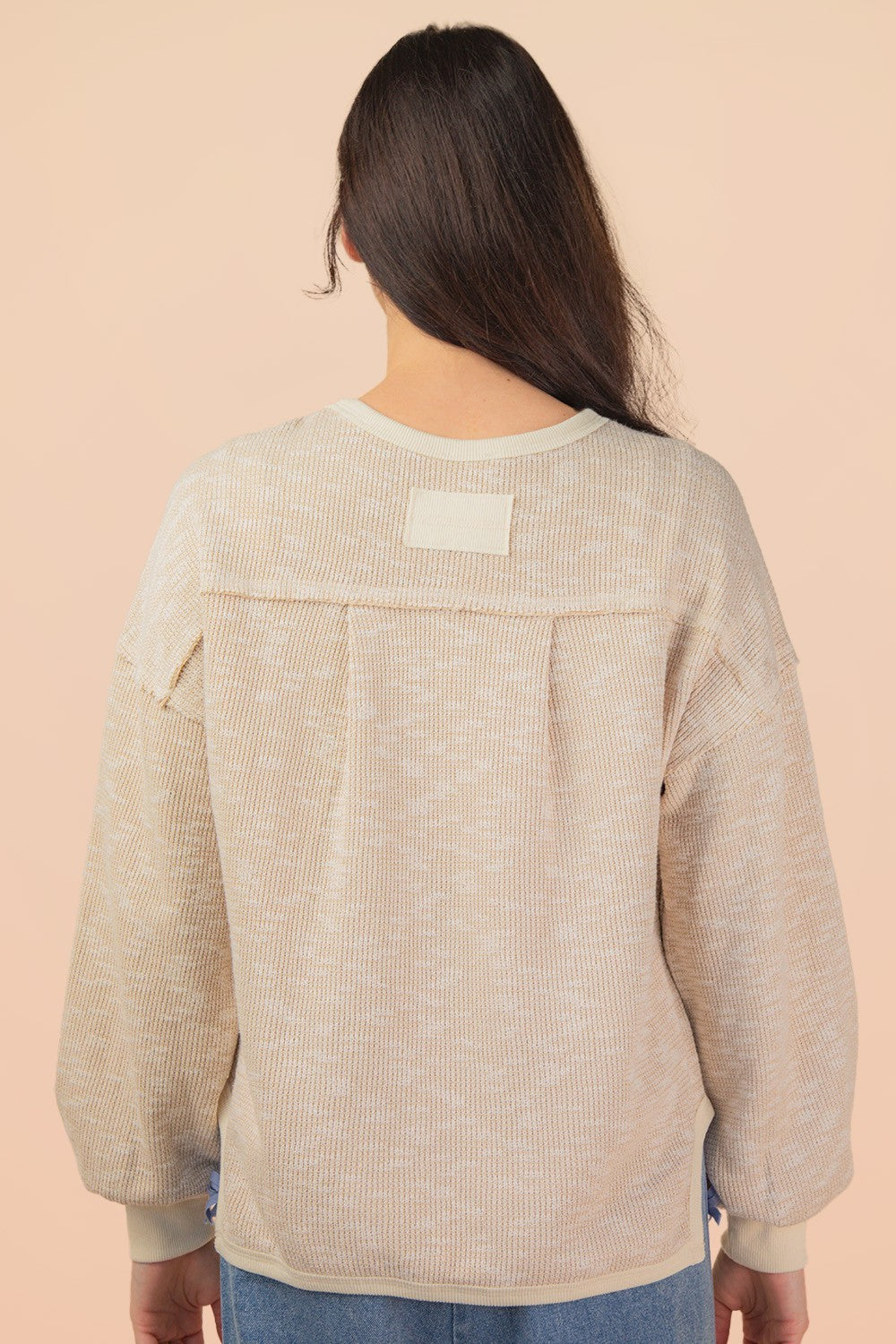 Oversized Printed Knit Long Sleeve - Beige Mix