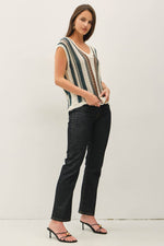 VERTICAL STRIPED HAND CRAFT CROCHET VEST