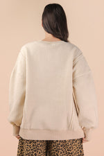 Oversized Casual Solid Fleece Top - Cream