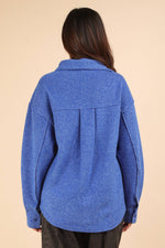 Oversized Cozy Button Down Shacket - Blue