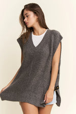 Buckled Oversized Sweater Vest - Charcoal