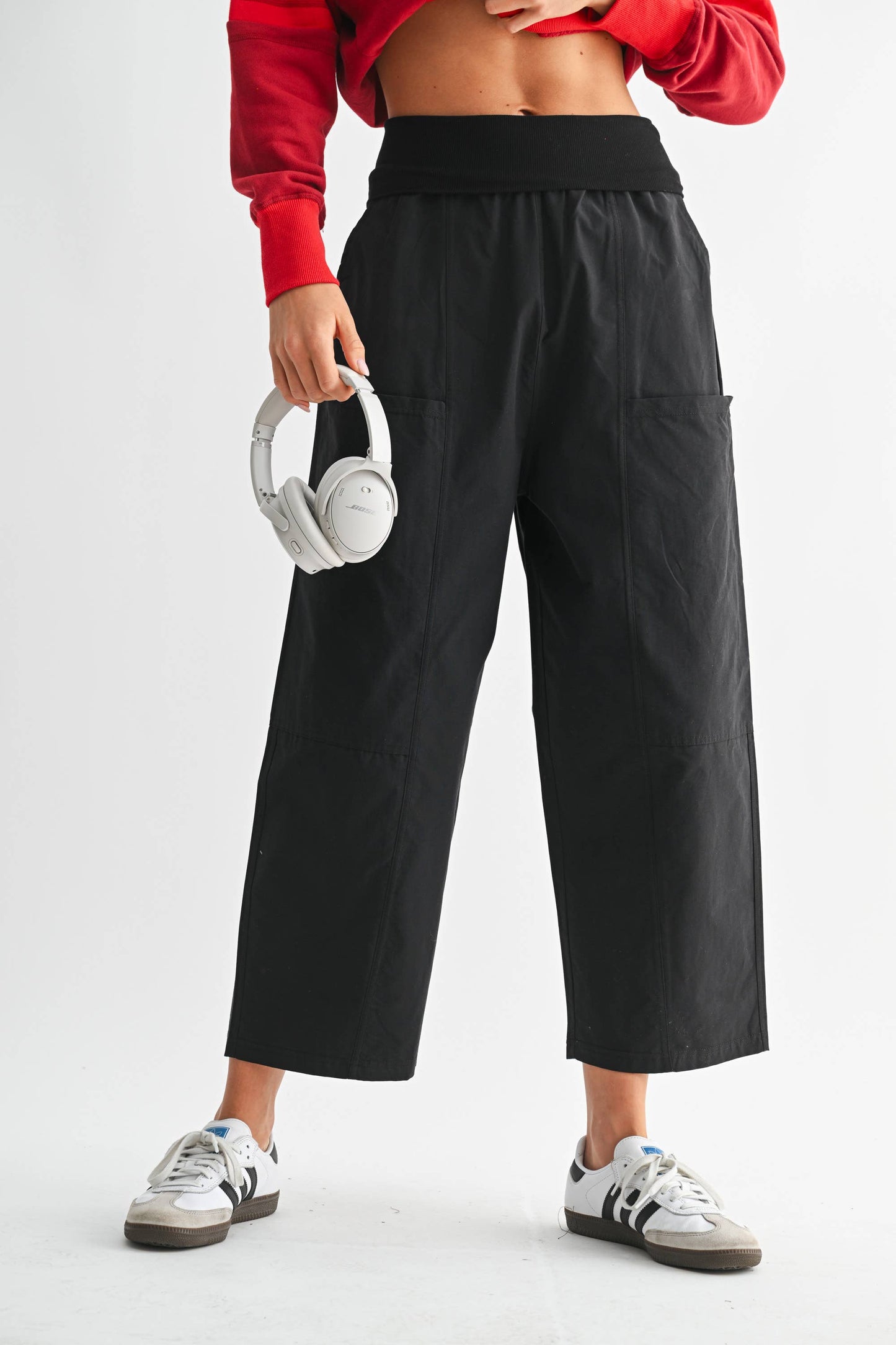 Voyager Wide Leg Cropped Pants - Black