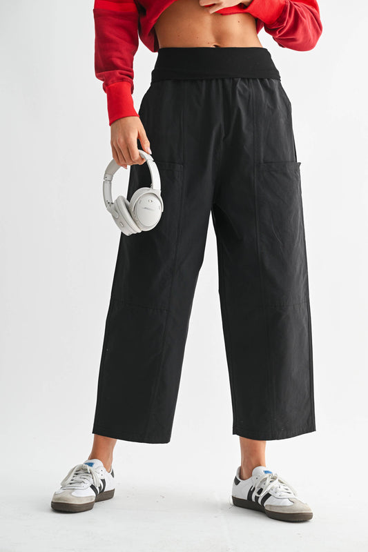 Voyager Wide Leg Cropped Pants - Black