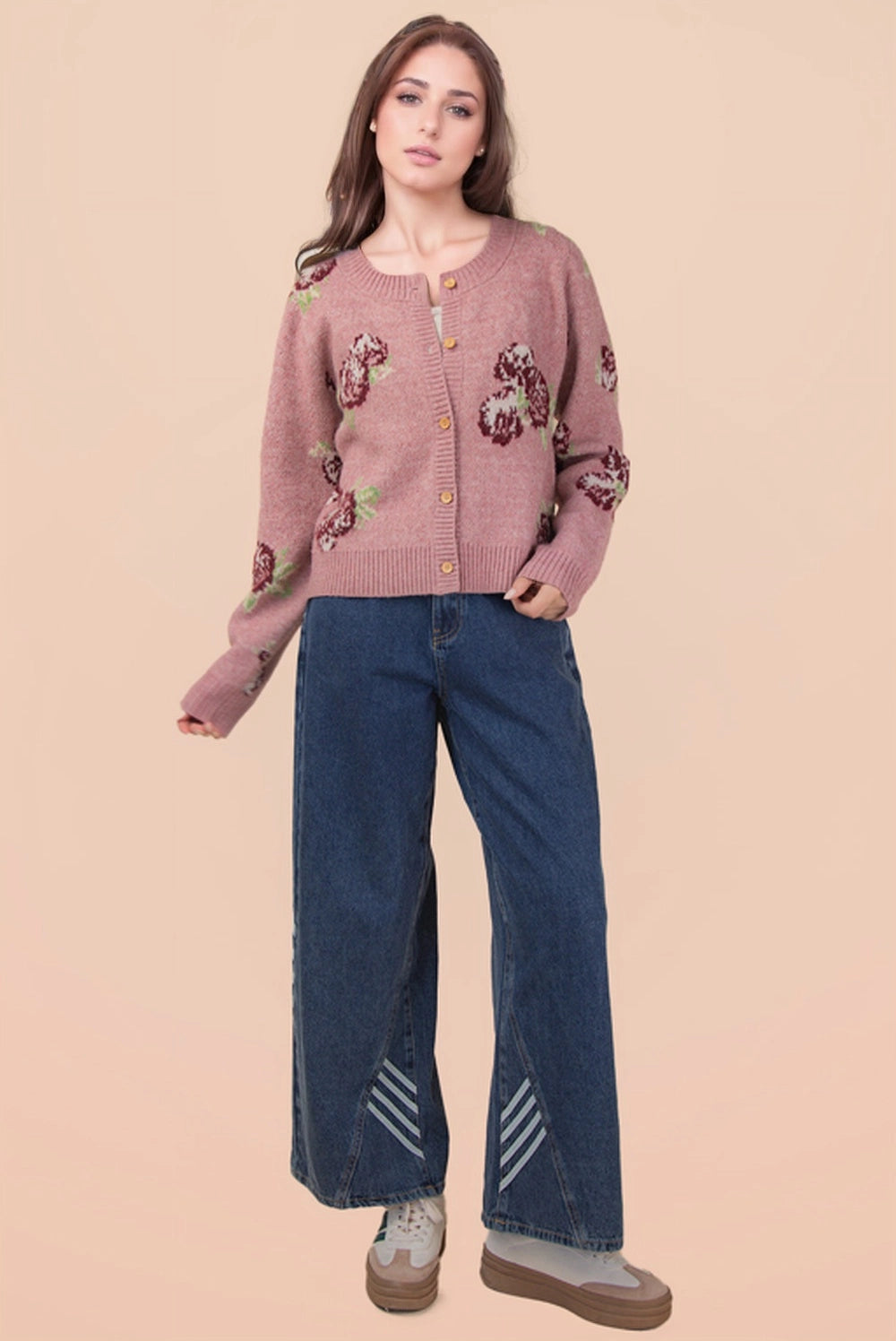Mauve Floral Soft Knit Cardigan