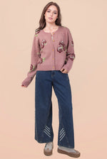 Mauve Floral Soft Knit Cardigan