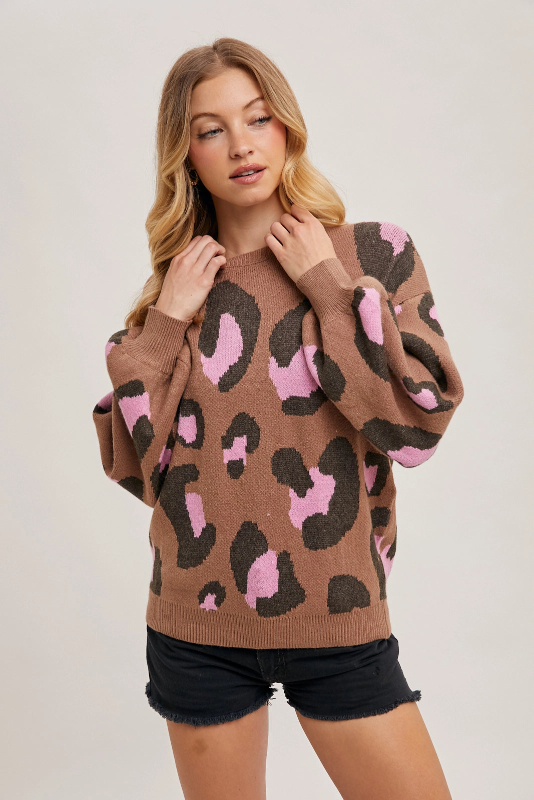 Mocha & Pink Leopard Sweater