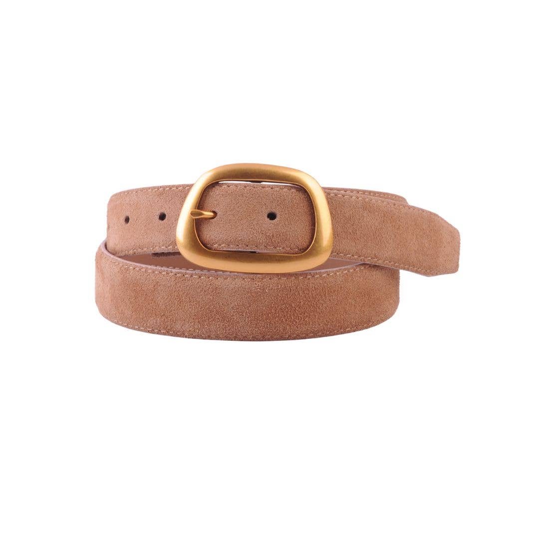 Suede Belt with Organic Shape Buckle Black