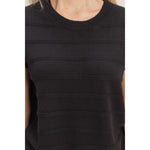 Textured Round Neck Dolman Sleeve Top - Black
