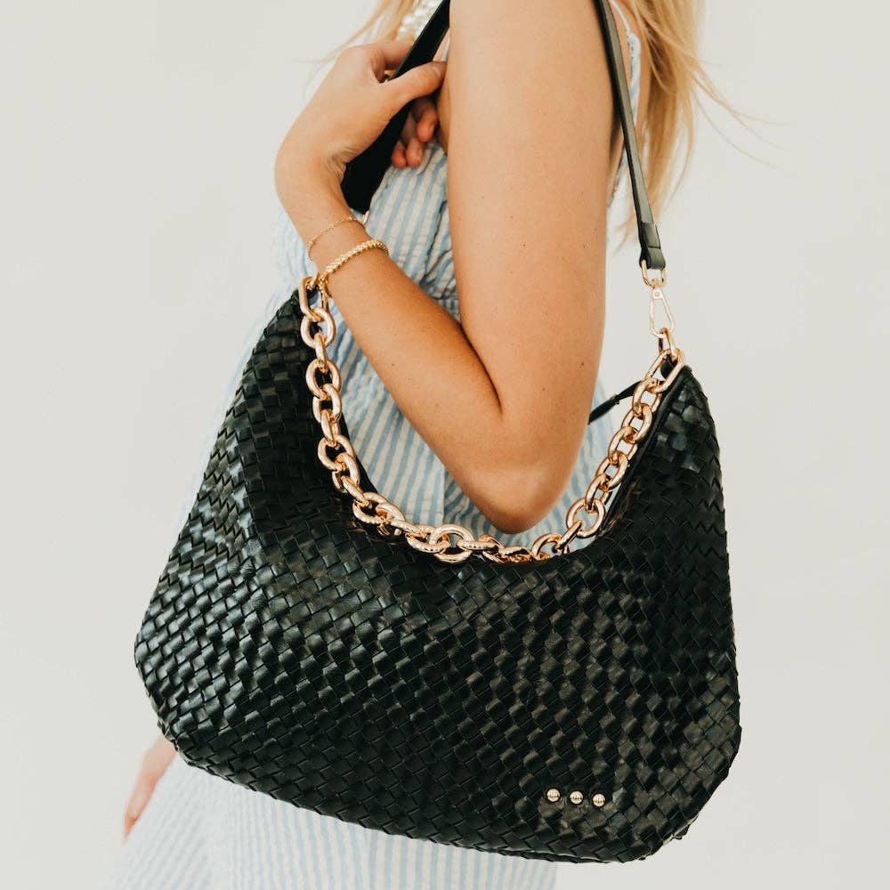 Sienna Slouchy Woven Shoulder Bag - Black
