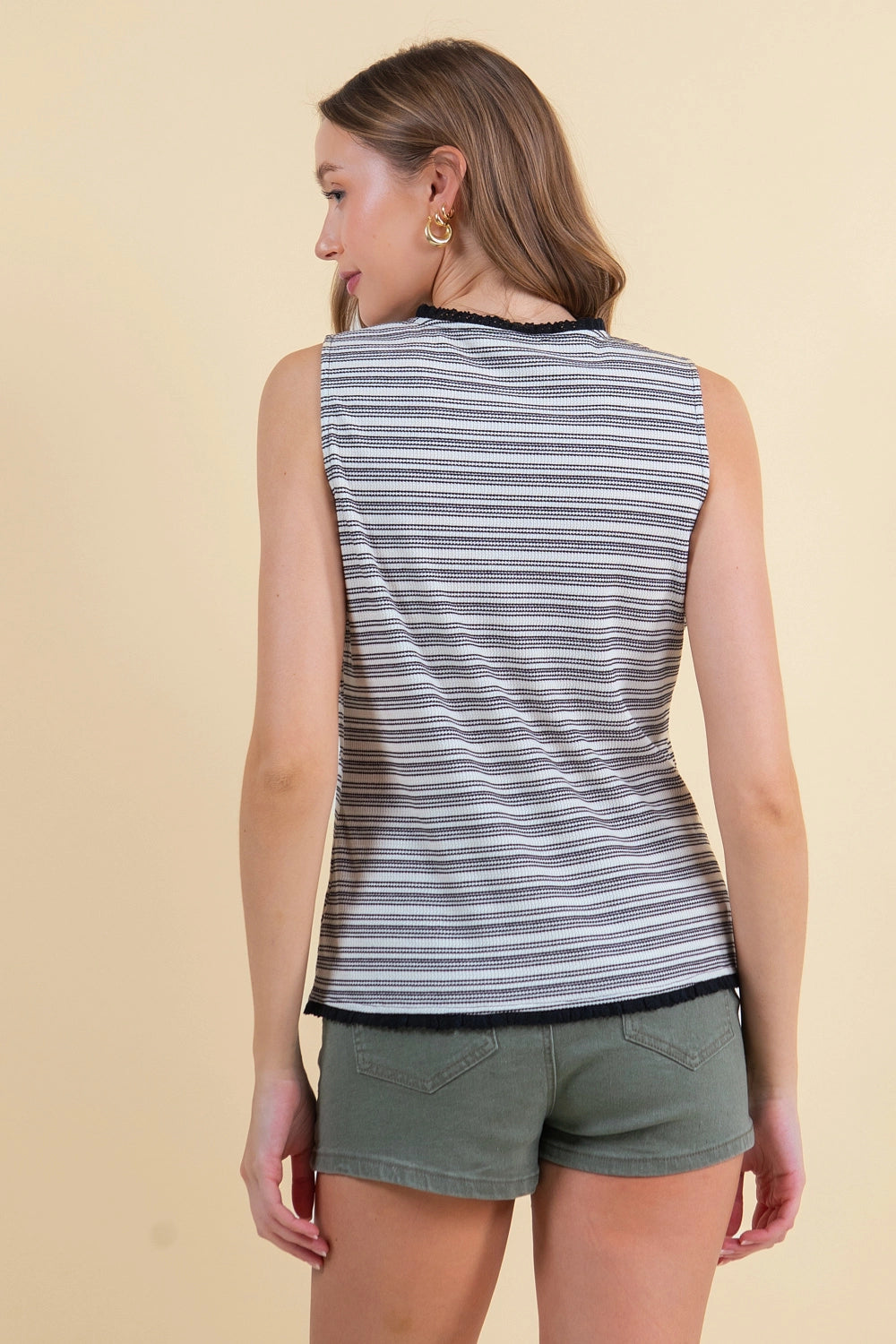 Split V-Neck Sleeveless Lace Trimmed Tank Top