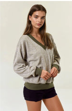 Oversized Vertical Stripe Two-Tone Ribbed Top - Olive