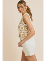 Crochet Tank Top - White & Taupe