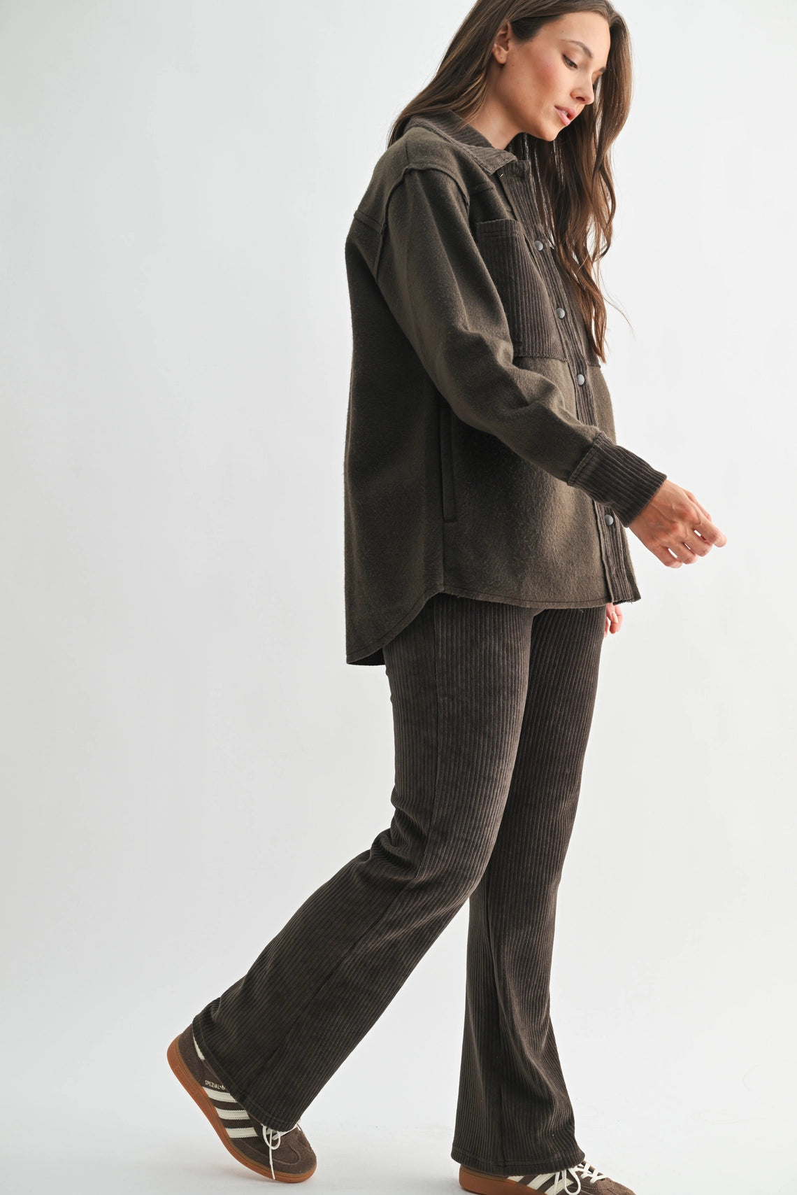 Terrainmix Corduroy & Fleece Shacket - Dark Olive