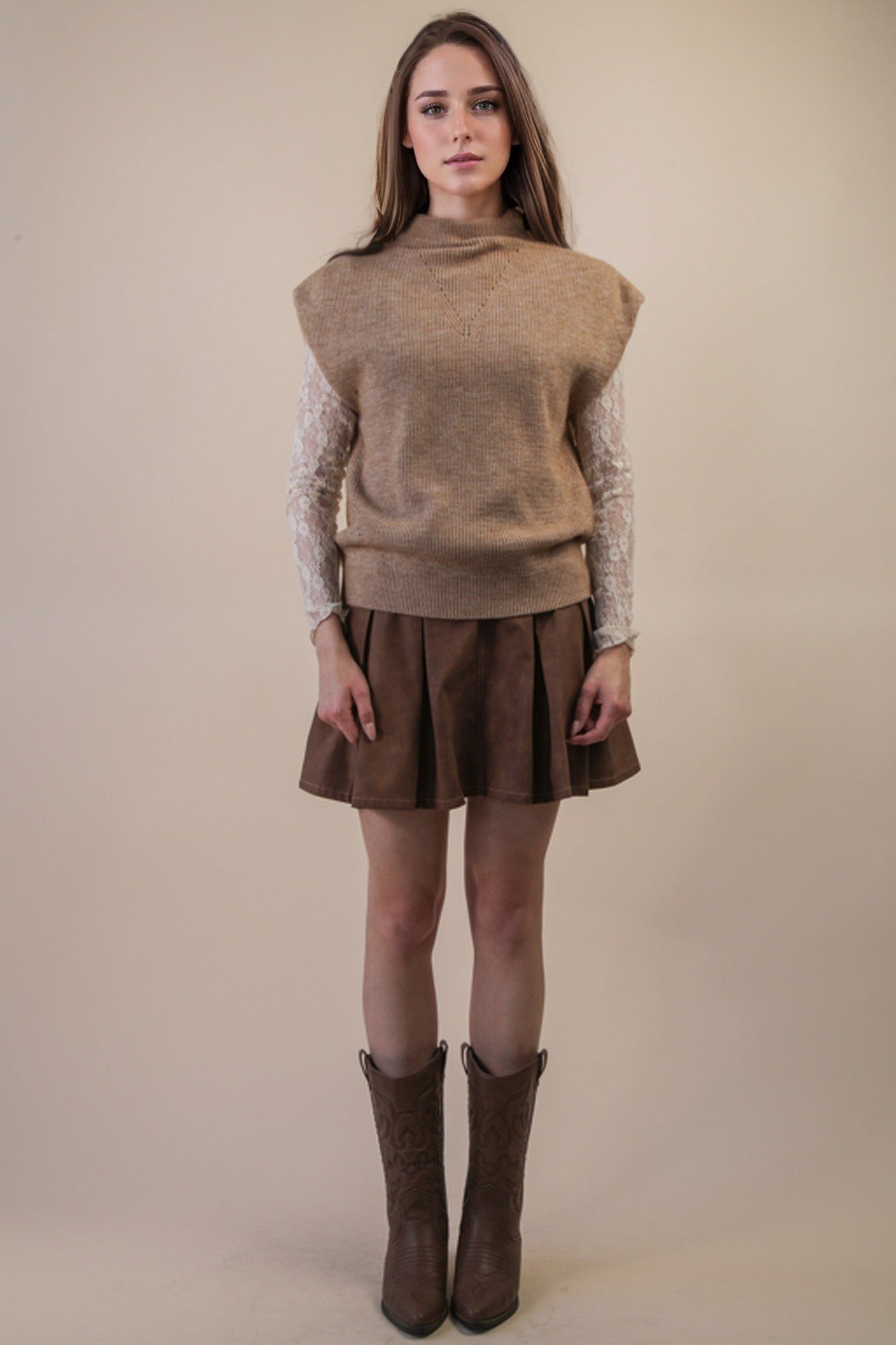 Soft Knit Sweater Vest Top - Mocha