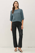 POINTELLE DOLMAN SLEEVE SWEATER: TEAL