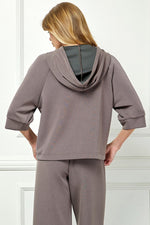 Soft Hooded Top With Satin Tie Detail - Mocha