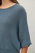 POINTELLE DOLMAN SLEEVE SWEATER: TEAL