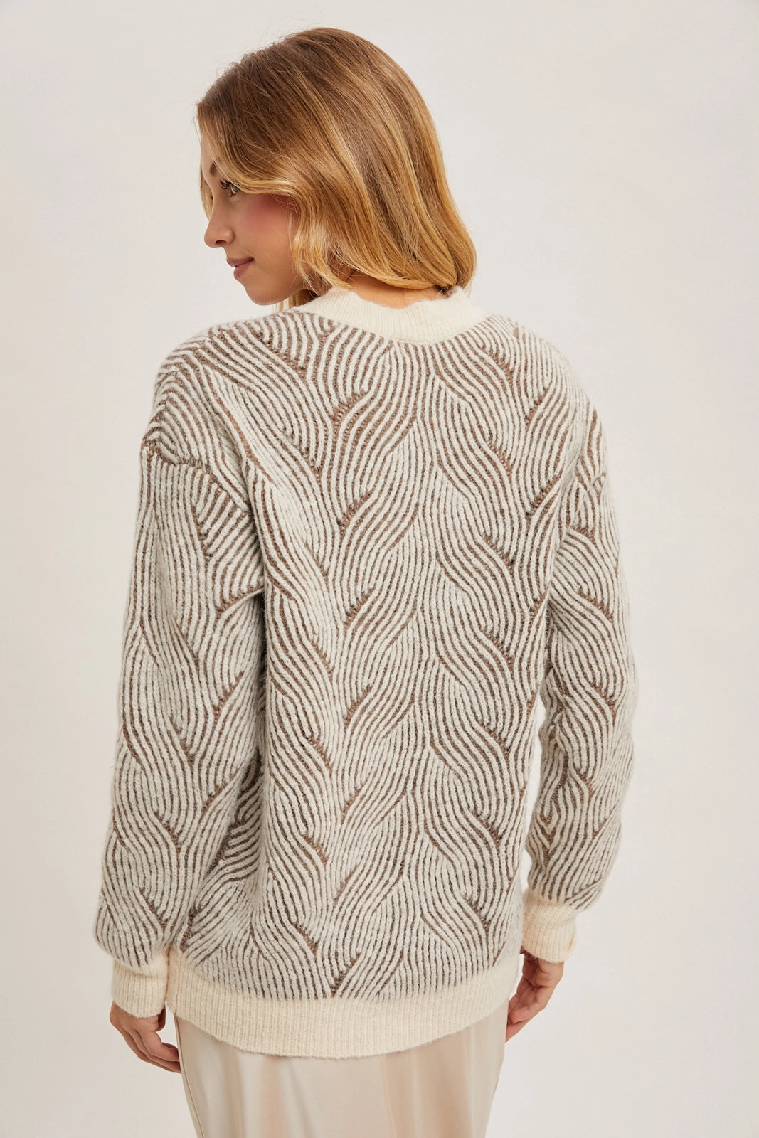 Crew Neck Geo Textured Knit Sweater