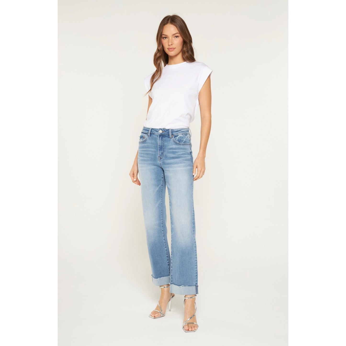 Shea HR Straight Leg Cuffed Hem Mica Jeans