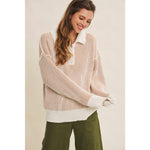 Two-Tone Textured Stripe Henley Sweater - Camel