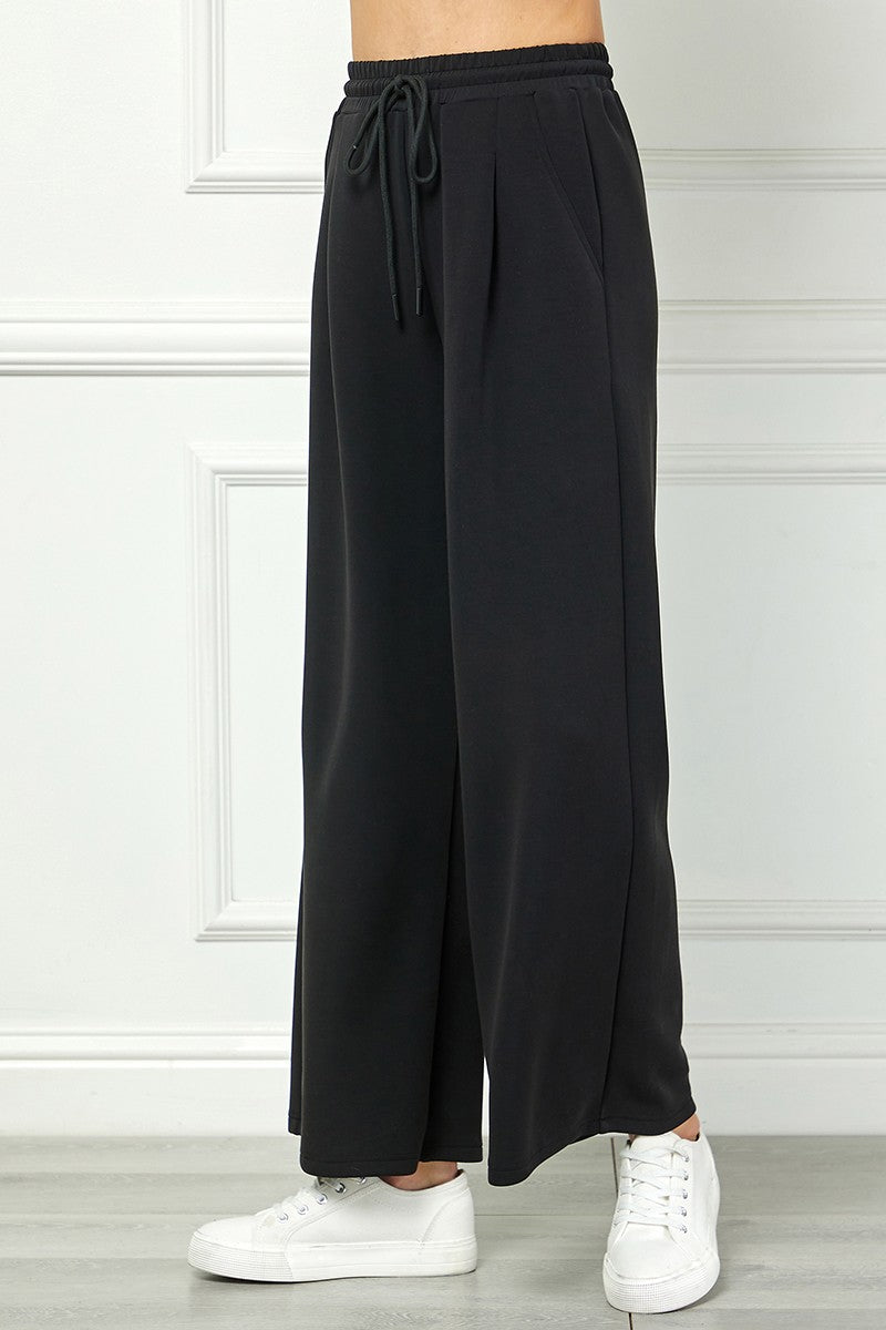 Wide-leg Pants With Drawstring Waist - Black