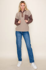 Brown Block Striped Hoodie Top
