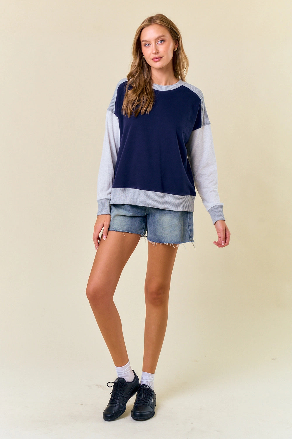 Navy Colorblock Pullover Top