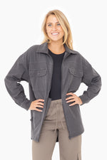 Oversized Cotton Blend Shacket - Black