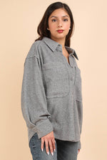 Oversized Cozy Button Down Shacket - Grey