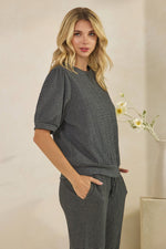 Crinkle Puffy Sleeve Top - Black