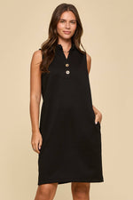 Jacquard Ruffle Collar A-Line Dress - Jet Black