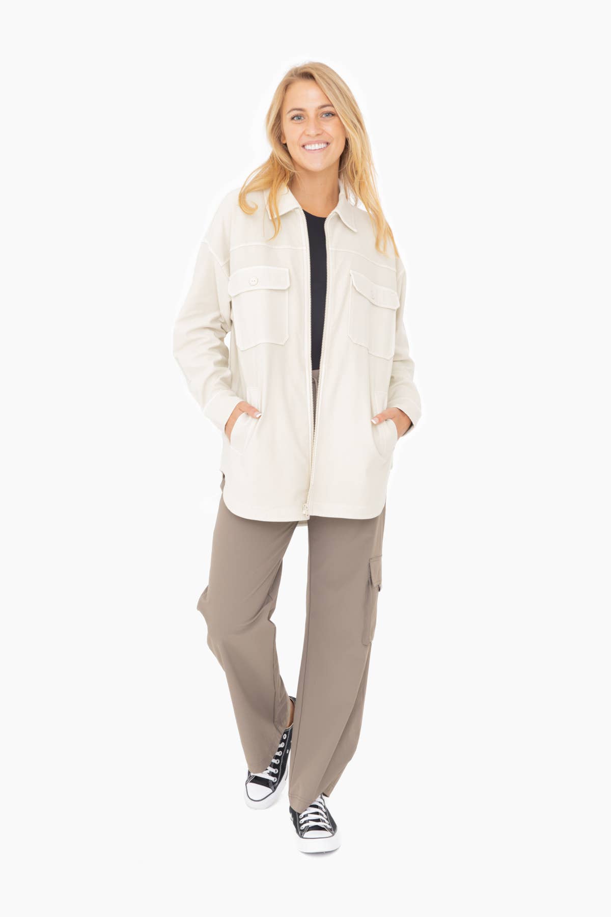 Oversized Cotton Blend Shacket - Natural