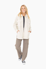 Oversized Cotton Blend Shacket - Natural