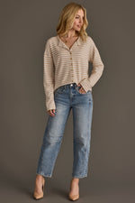 Beige & Off White Striped Cardigan