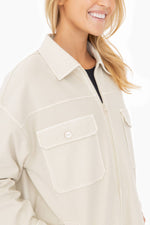 Oversized Cotton Blend Shacket - Natural