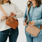 Woven Willow Camera Crossbody Bag: Brown