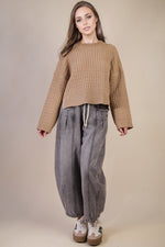 Oversized Textured Knit Sweater - Mocha