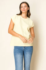 Round Neck Cloudy Knit S/S Top: Banana