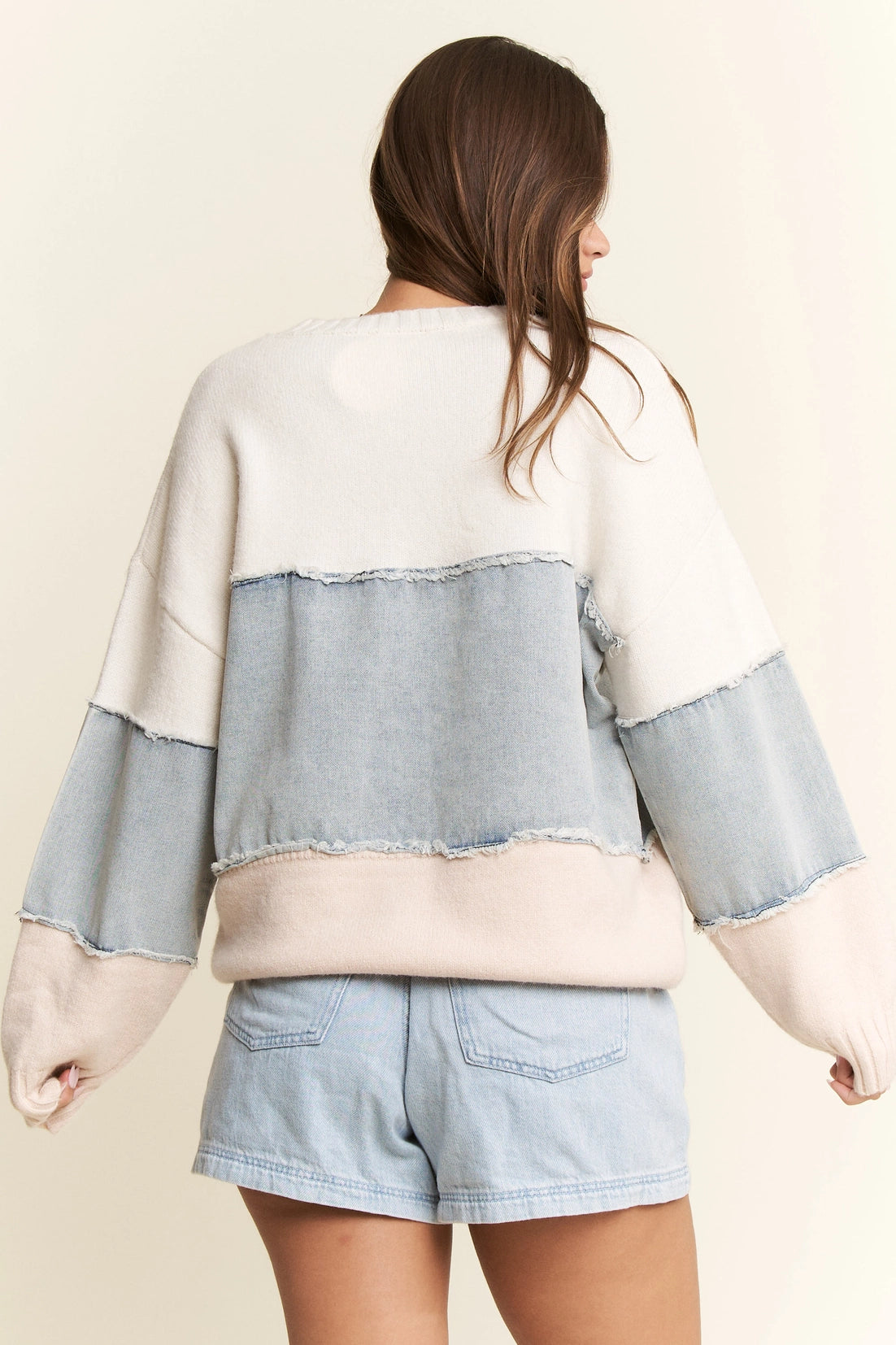 Oversized Denim Horizontal Stripe Sweater