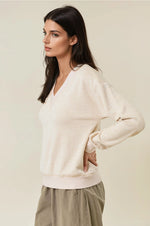 Oversized Vertical Stripe Two-Tone Ribbed Top - Light Beige