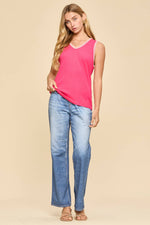 Embroidered Stitching Detail Sleeveless Top - Hot Pink