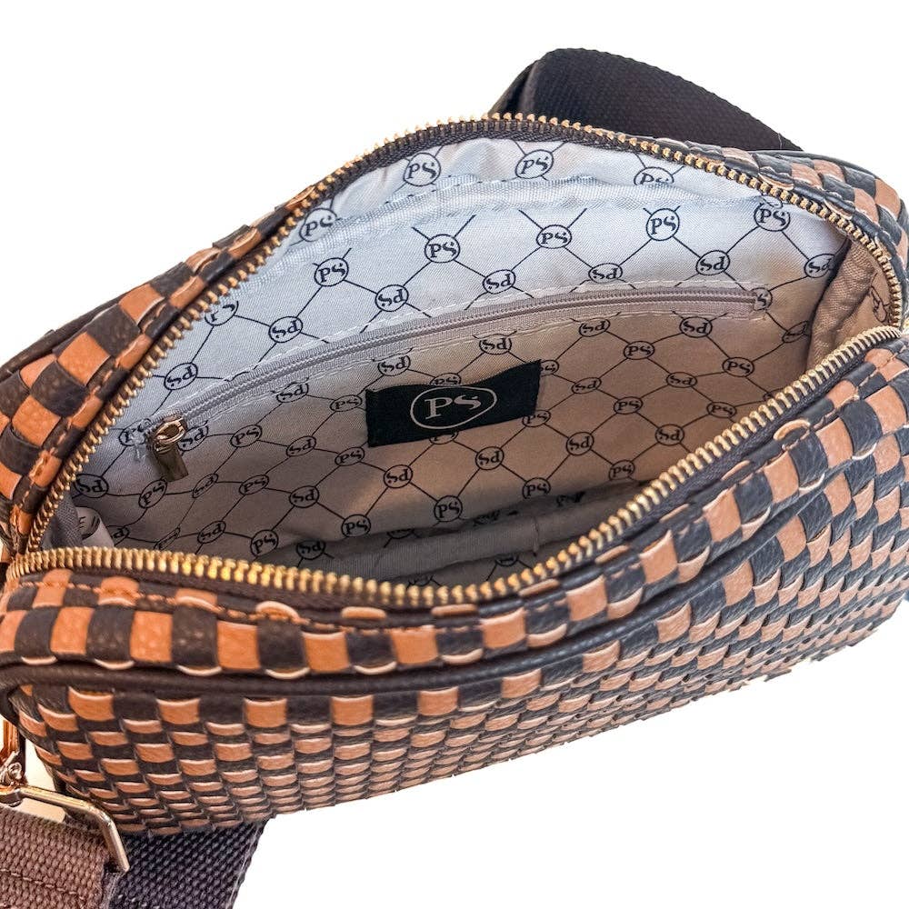 Woven Willow Camera Crossbody Bag: Brown